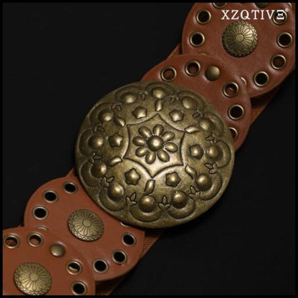 Women\'s Western Belt with Concho Discs Adjustable Cowgirl Waist Faux Leather main image 2
